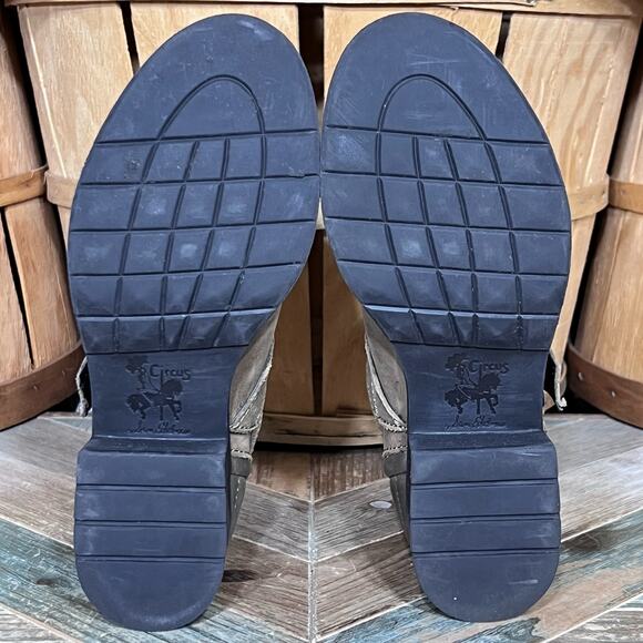 Circus by Sam Edelman Gia Taupe Olive Leather Chunky Heel Moto Boot Women Size 8 - Picture 11 of 12